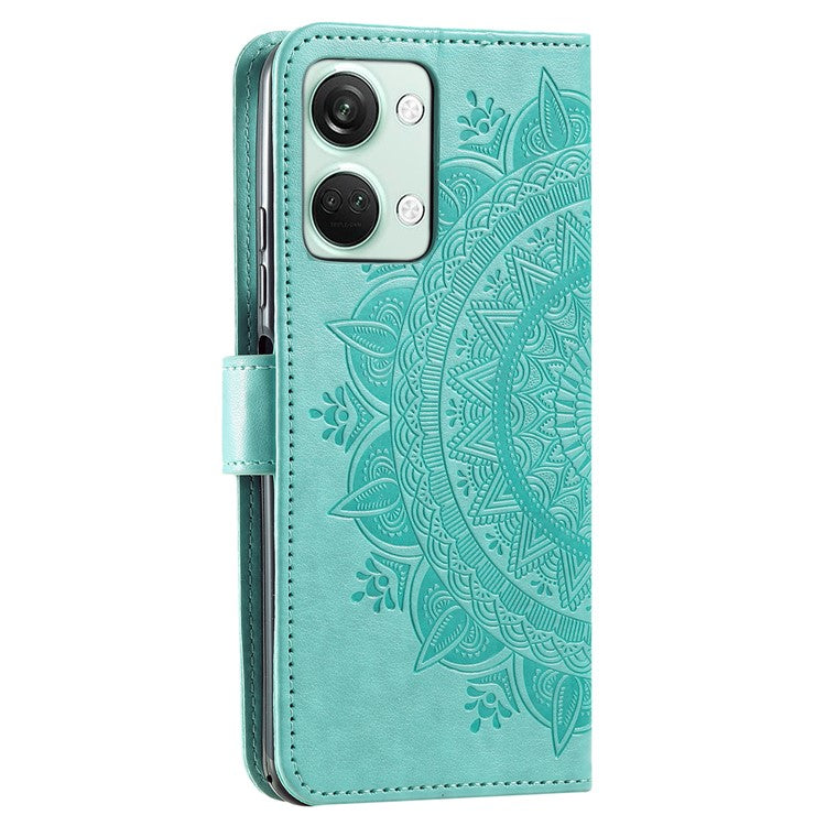 For OnePlus Nord 3 5G / Ace 2V Leather Wallet Cover Mandala Flower Imprinted Stand Case with Strap - Green