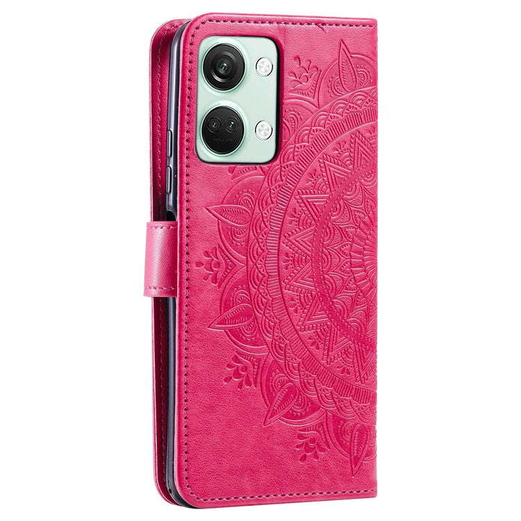 For OnePlus Nord 3 5G / Ace 2V Leather Wallet Cover Mandala Flower Imprinted Stand Case with Strap - Rose