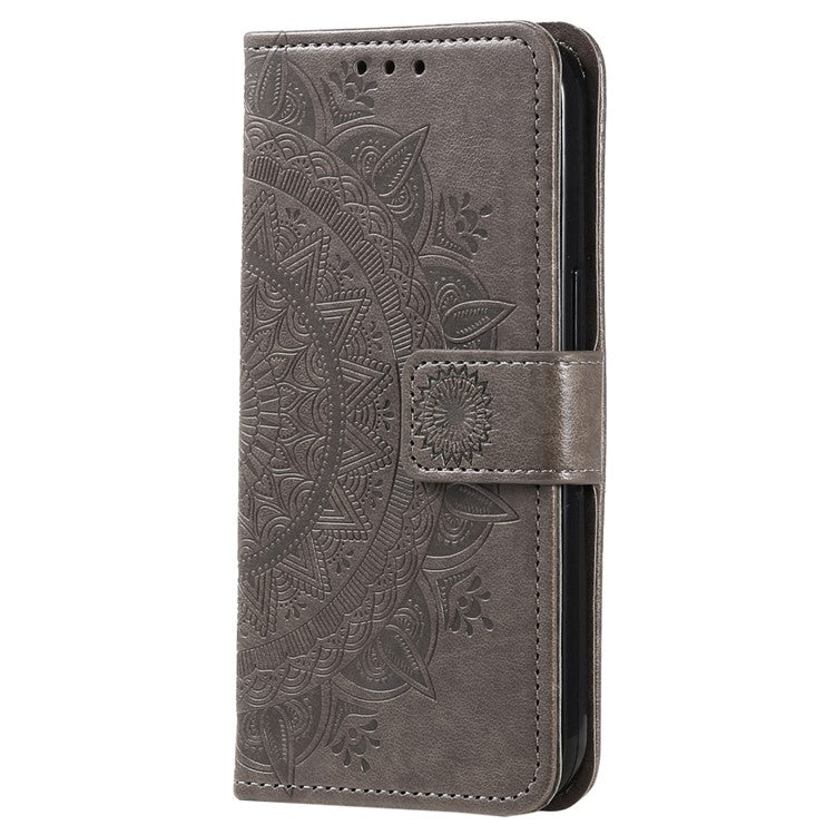 For OnePlus Nord 3 5G / Ace 2V Leather Wallet Cover Mandala Flower Imprinted Stand Case with Strap - Grey