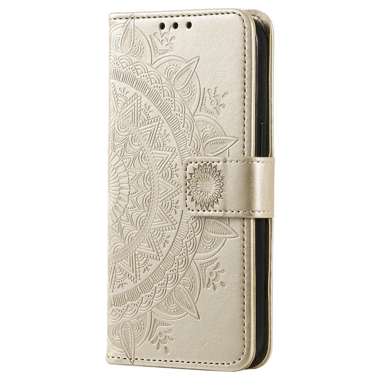 For OnePlus Nord 3 5G / Ace 2V Leather Wallet Cover Mandala Flower Imprinted Stand Case with Strap - Gold