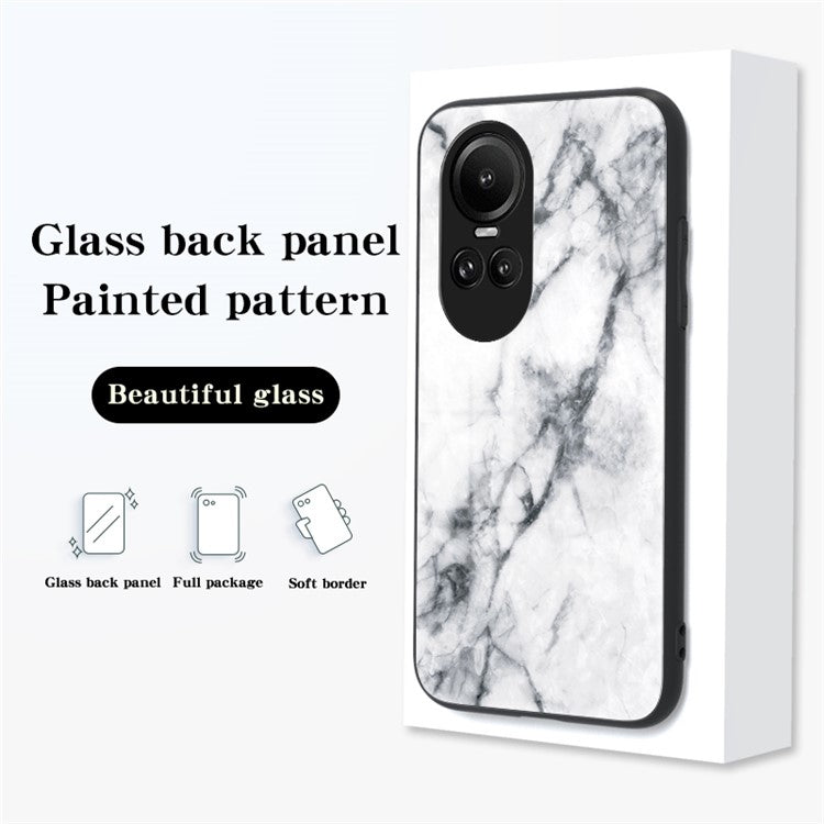 Tempered Glass Phone Case for Oppo Reno10 5G (Global) / Reno10 Pro 5G (Global) , PC+TPU Anti-Scratch Marble Pattern Cover - Flying Pigeon Marble