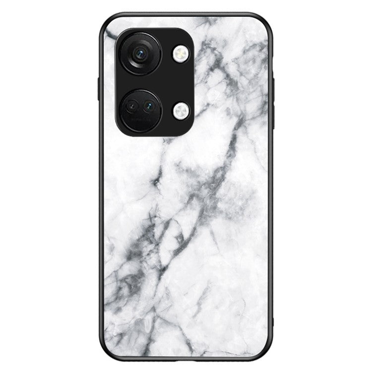 Marble Pattern Back Case for OnePlus Ace 2V / Nord 3 5G , Tempered Glass+PC+TPU Shockproof Phone Cover - White Marble