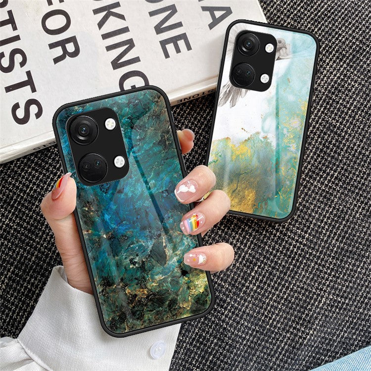 Marble Pattern Back Case for OnePlus Ace 2V / Nord 3 5G , Tempered Glass+PC+TPU Shockproof Phone Cover - Flying Pigeon Marble
