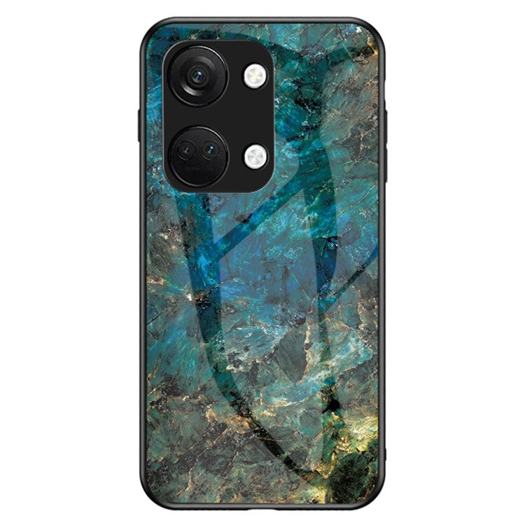 Marble Pattern Back Case for OnePlus Ace 2V / Nord 3 5G , Tempered Glass+PC+TPU Shockproof Phone Cover - Emerald Marble