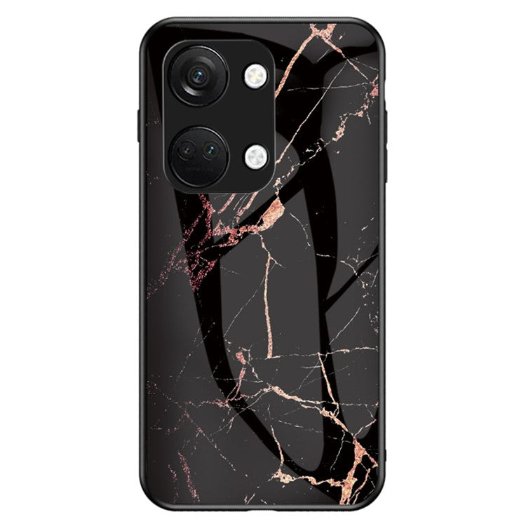 Marble Pattern Back Case for OnePlus Ace 2V / Nord 3 5G , Tempered Glass+PC+TPU Shockproof Phone Cover - Gold Black Marble