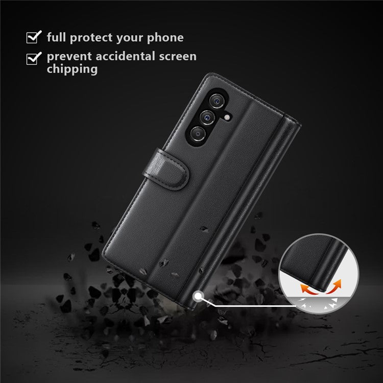 For Samsung Galaxy F34 5G / M34 5G Case Genuine Split Leather Phone Cover with Wallet Stand - Black