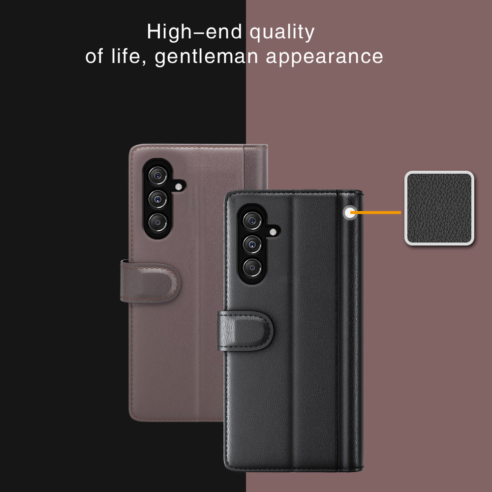 For Samsung Galaxy F34 5G / M34 5G Genuine Split Leather Cover Wallet Stand Shell Shockproof Phone Case - Black