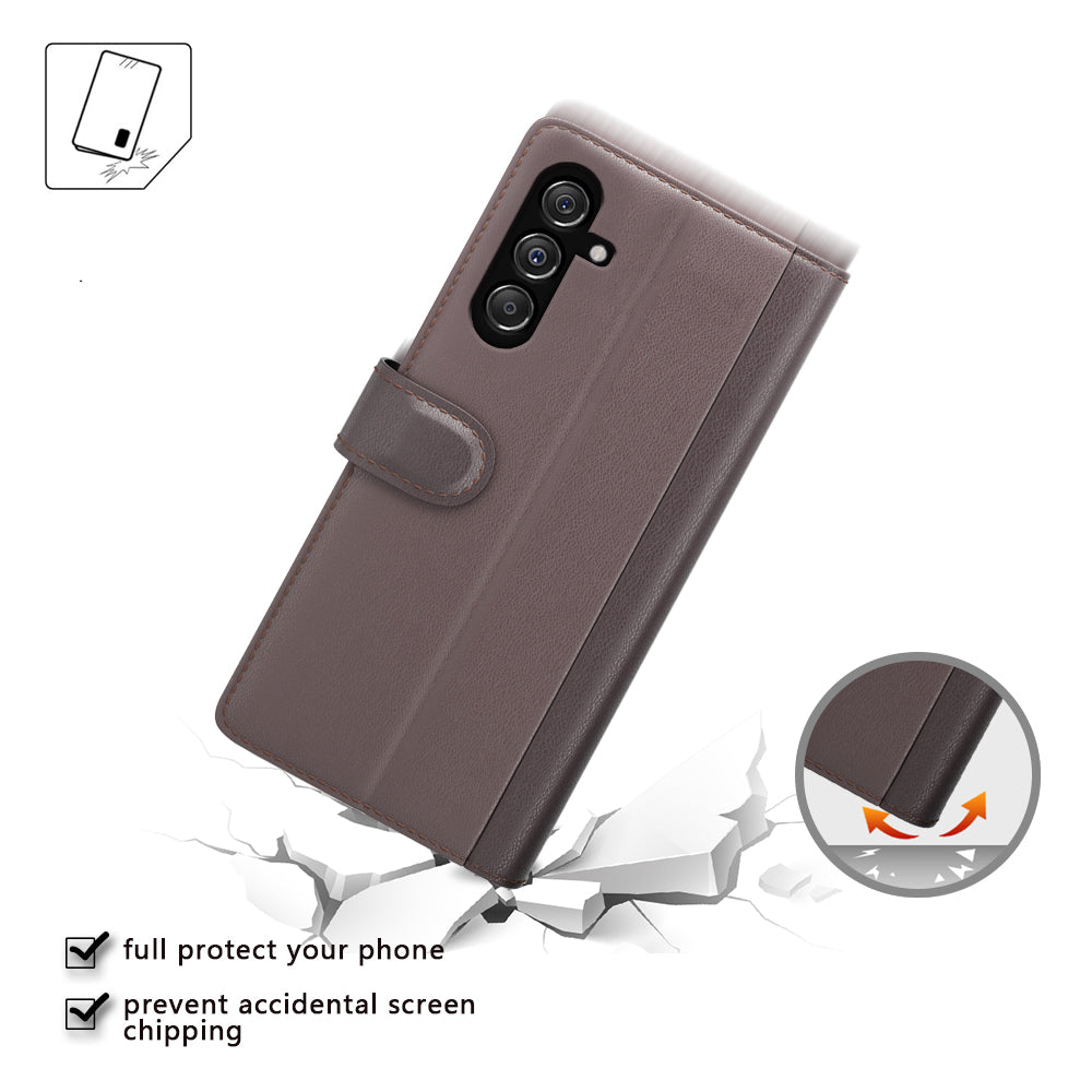 For Samsung Galaxy F34 5G / M34 5G Genuine Split Leather Cover Wallet Stand Shell Shockproof Phone Case - Brown