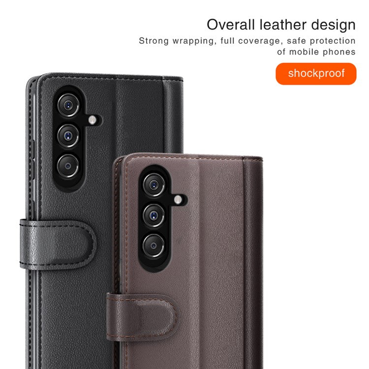 For Samsung Galaxy F34 5G / M34 5G Case Genuine Split Leather Phone Cover with Wallet Stand - Brown