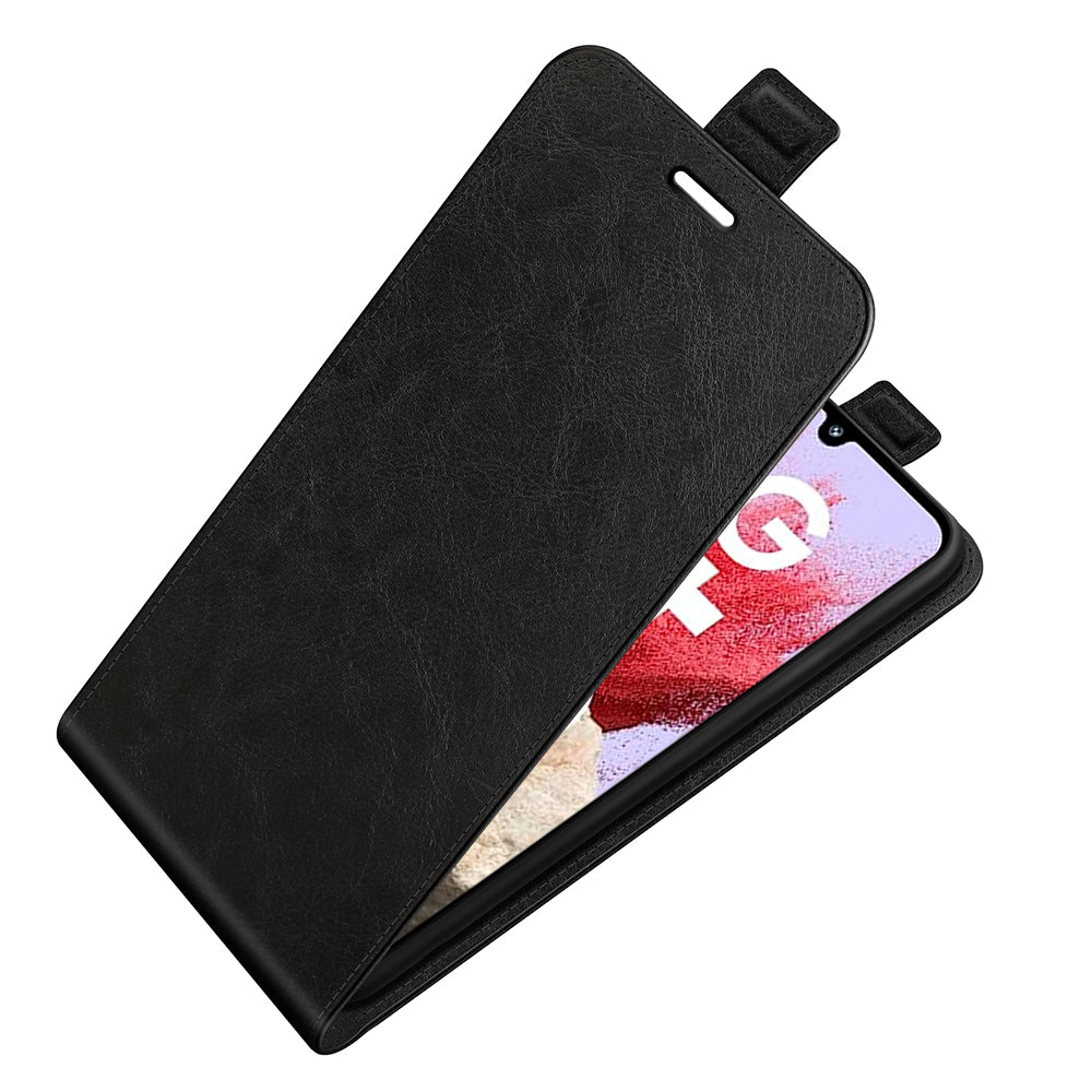 For Samsung Galaxy F34 5G / M34 5G Vertical Flip Phone Leather Case Card Holder Crazy Horse Texture Cover - Black