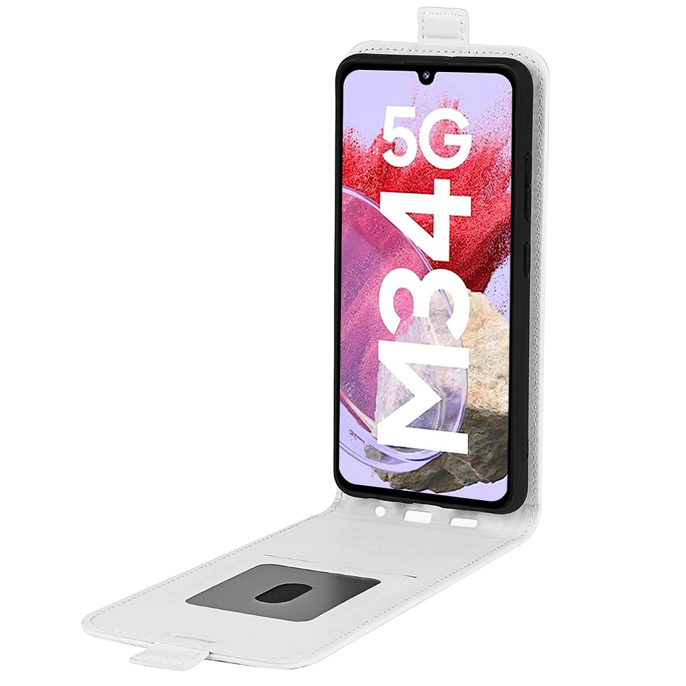 For Samsung Galaxy F34 5G / M34 5G Vertical Flip Phone Leather Case Card Holder Crazy Horse Texture Cover - White