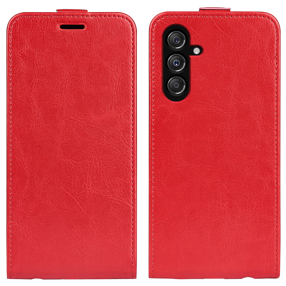 For Samsung Galaxy F34 5G / M34 5G Vertical Flip Phone Leather Case Card Holder Crazy Horse Texture Cover - Red