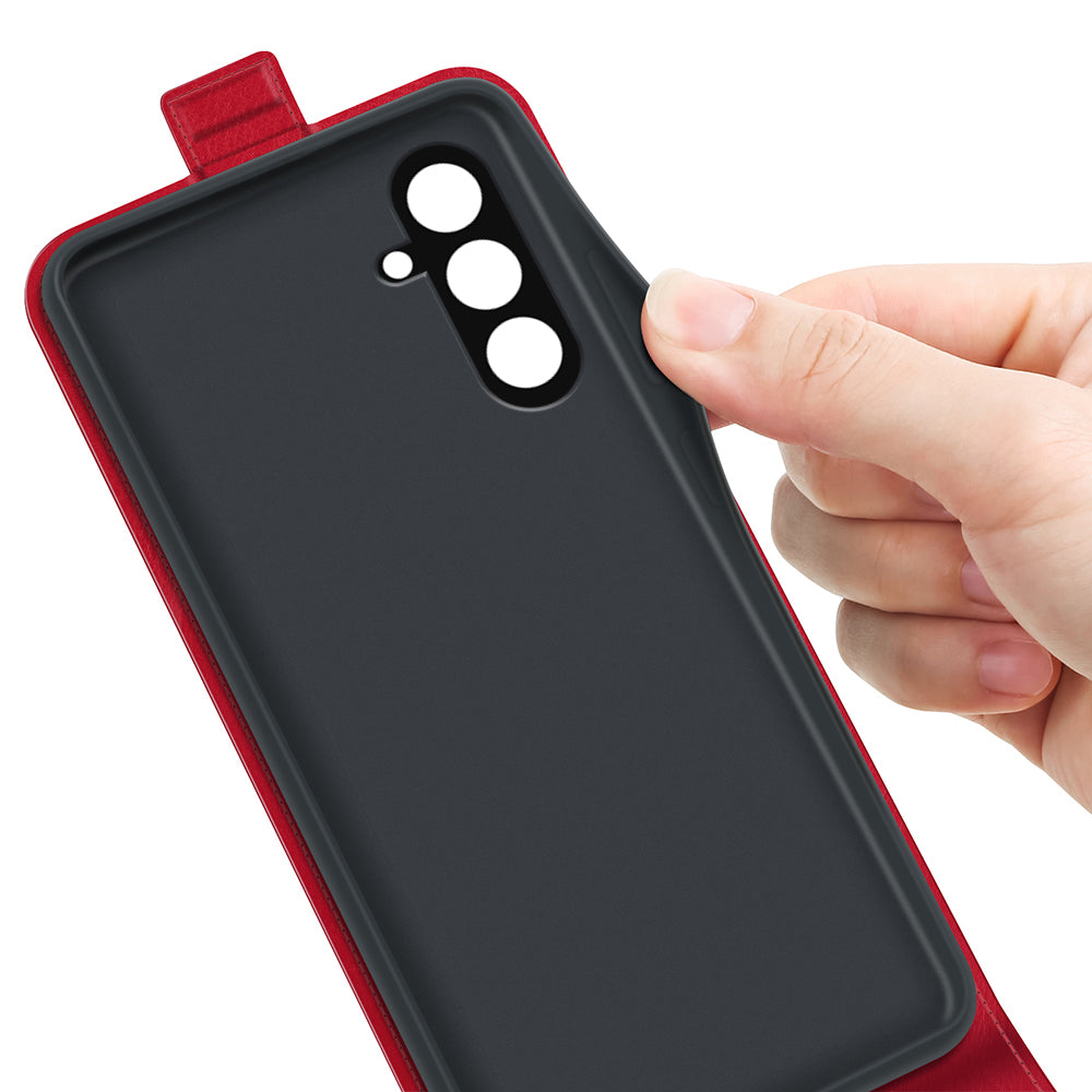For Samsung Galaxy F34 5G / M34 5G Vertical Flip Phone Leather Case Card Holder Crazy Horse Texture Cover - Red
