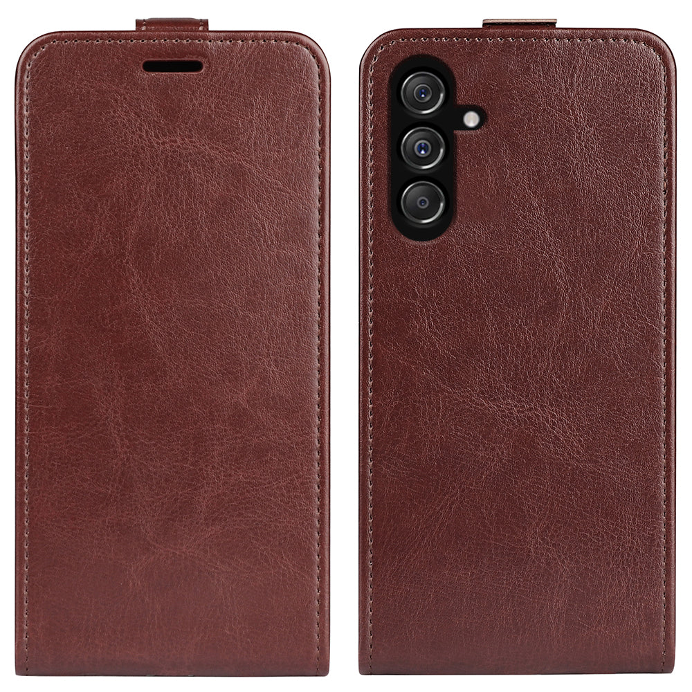 For Samsung Galaxy F34 5G / M34 5G Vertical Flip Phone Leather Case Card Holder Crazy Horse Texture Cover - Brown