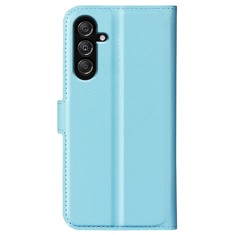 For Samsung Galaxy F34 5G / M34 5G Phone Case Anti-Scratch Stand PU Leather Wallet Litchi Texture Protective Cover - Blue