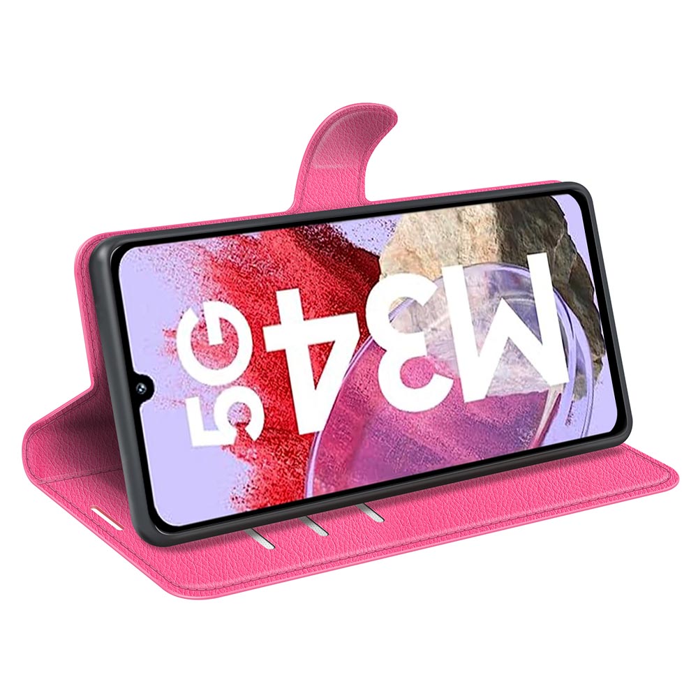 For Samsung Galaxy F34 5G / M34 5G Phone Case Anti-Scratch Stand PU Leather Wallet Litchi Texture Protective Cover - Rose