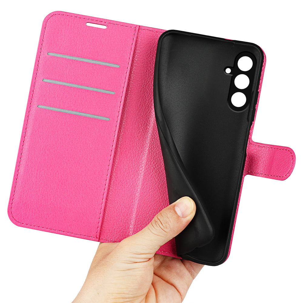 For Samsung Galaxy F34 5G / M34 5G Phone Case Anti-Scratch Stand PU Leather Wallet Litchi Texture Protective Cover - Rose