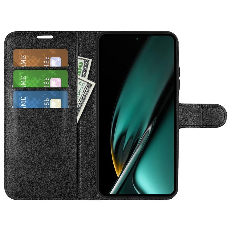 Phone Case For Oppo K11 5G Wallet Litchi Texture Shell Anti-Scratch Stand PU Leather Phone Cover - Black