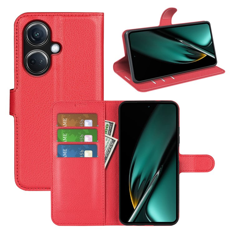 Phone Case For Oppo K11 5G Wallet Litchi Texture Shell Anti-Scratch Stand PU Leather Phone Cover - Red