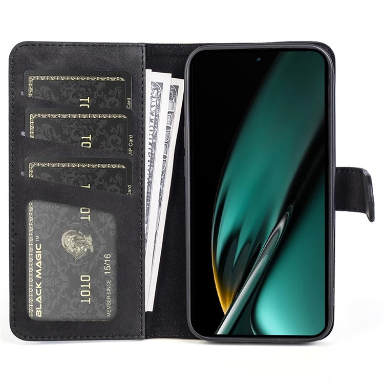 PU Leather Wallet Cover for Oppo K11 5G Dual-color Splicing Foldable Stand Phone Case - Black