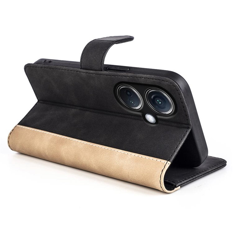 PU Leather Wallet Cover for Oppo K11 5G Dual-color Splicing Foldable Stand Phone Case - Black
