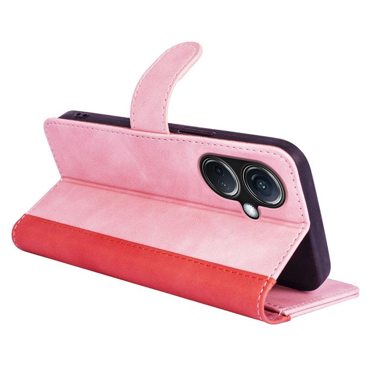 PU Leather Wallet Cover for Oppo K11 5G Dual-color Splicing Foldable Stand Phone Case - Pink