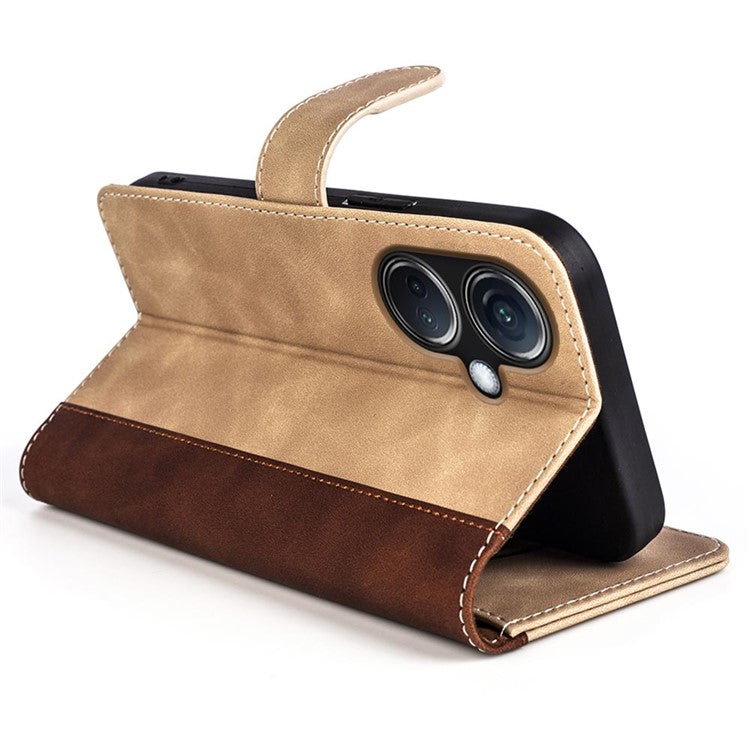 PU Leather Wallet Cover for Oppo K11 5G Dual-color Splicing Foldable Stand Phone Case - Yellow