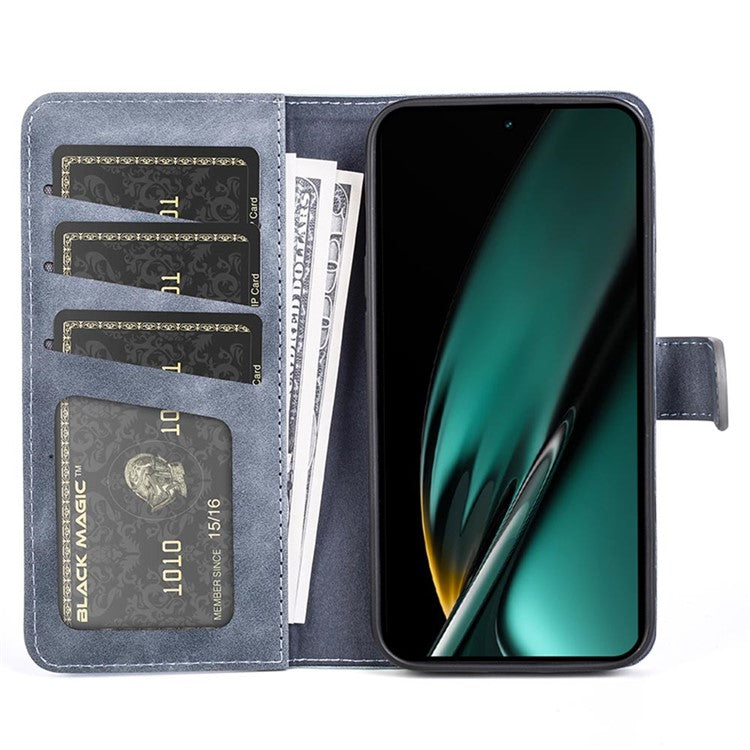PU Leather Wallet Cover for Oppo K11 5G Dual-color Splicing Foldable Stand Phone Case - Blue