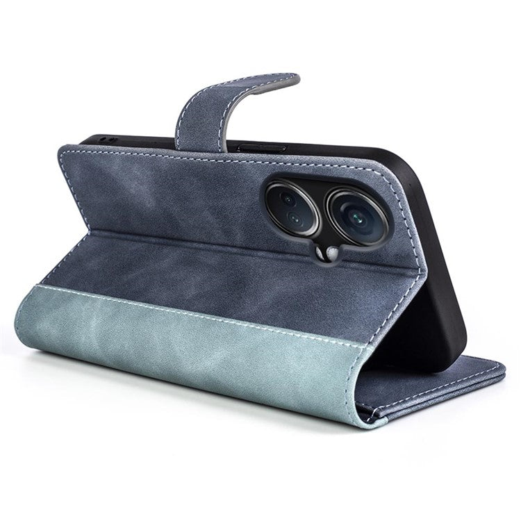 PU Leather Wallet Cover for Oppo K11 5G Dual-color Splicing Foldable Stand Phone Case - Blue