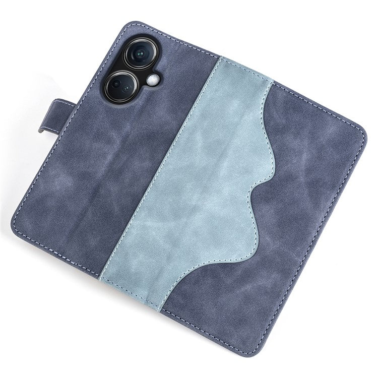 PU Leather Wallet Cover for Oppo K11 5G Dual-color Splicing Foldable Stand Phone Case - Blue
