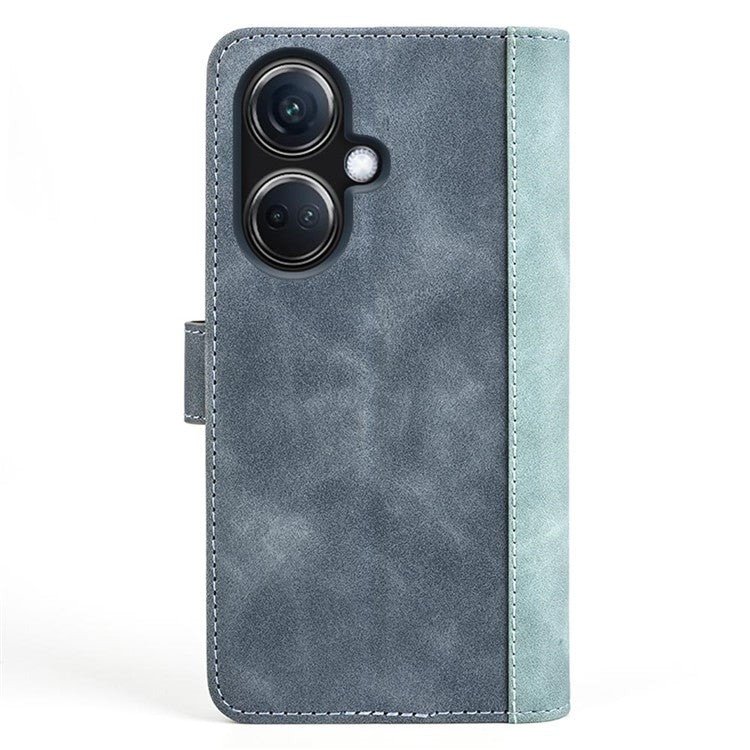PU Leather Wallet Cover for Oppo K11 5G Dual-color Splicing Foldable Stand Phone Case - Blue