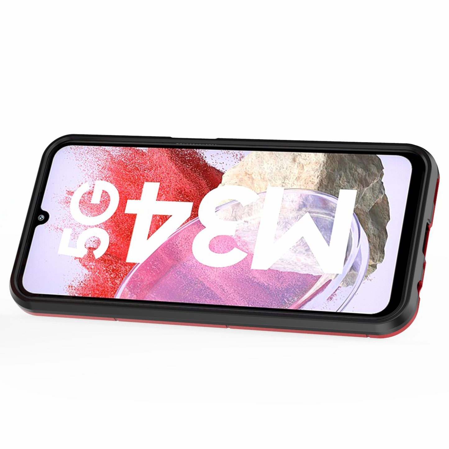 For Samsung Galaxy F34 5G / M34 5G Hard PC Soft TPU Back Cover Rotatable Ring Holder Kickstand Phone Case - Red