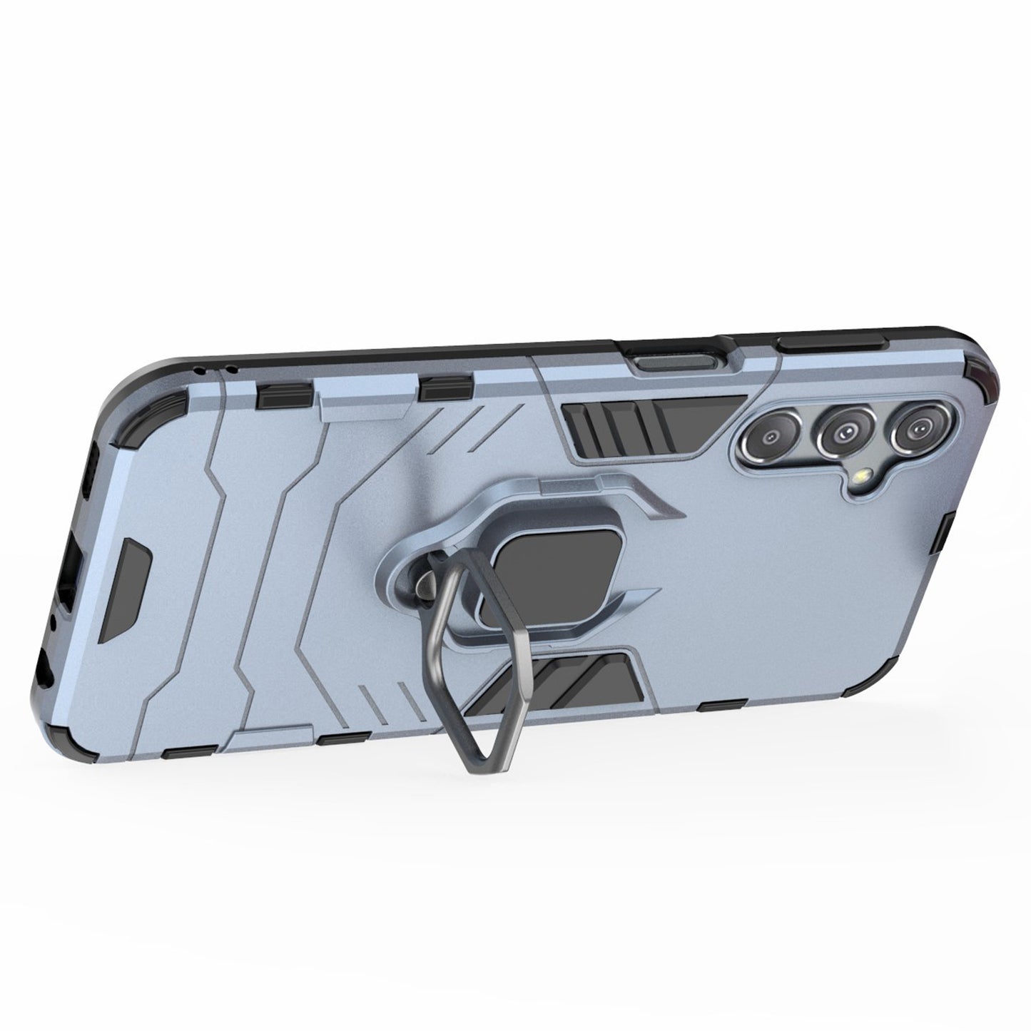 For Samsung Galaxy F34 5G / M34 5G Hard PC Soft TPU Back Cover Rotatable Ring Holder Kickstand Phone Case - Blue