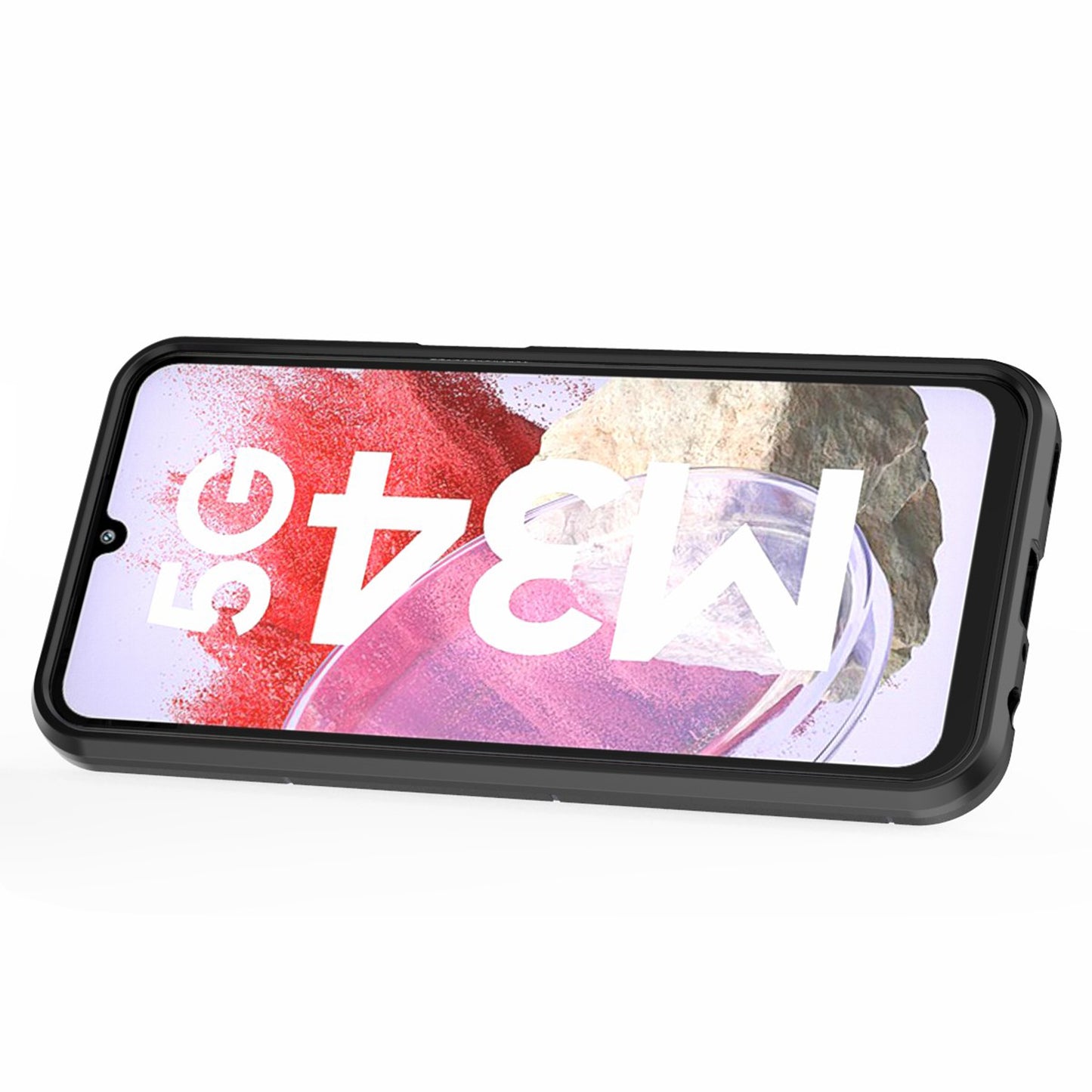 For Samsung Galaxy F34 5G / M34 5G Hard PC Soft TPU Back Cover Rotatable Ring Holder Kickstand Phone Case - Black