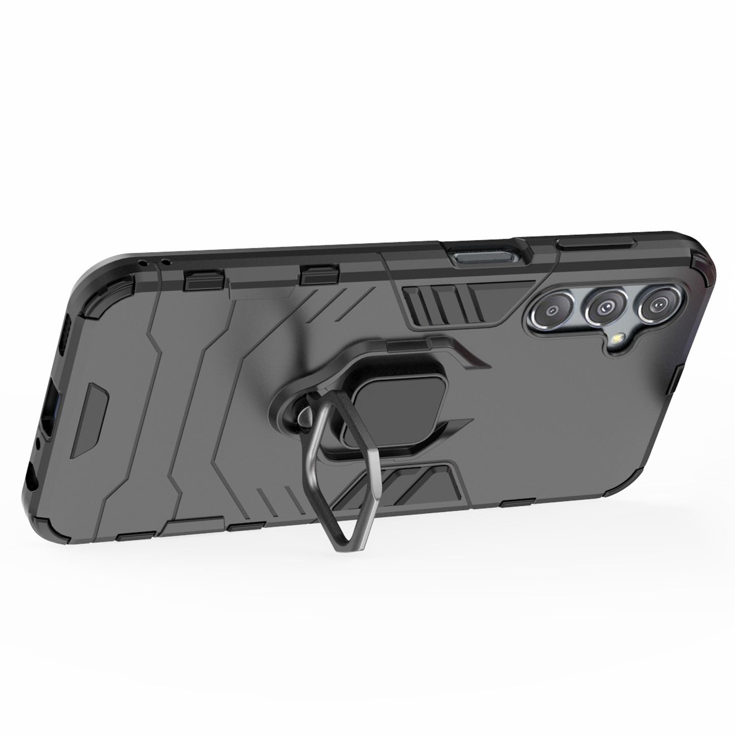 For Samsung Galaxy F34 5G / M34 5G Hard PC Soft TPU Back Cover Rotatable Ring Holder Kickstand Phone Case - Black