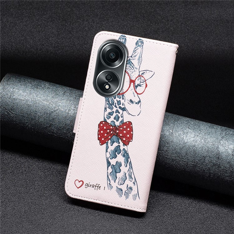Wallet Phone Case for Oppo A58 4G / A98 5G Stand Pattern Printing PU Leather Flip Phone Cover - Giraffe