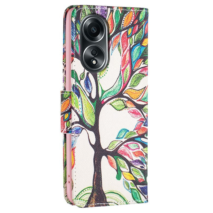 Wallet Phone Case for Oppo A58 4G / A98 5G Stand Pattern Printing PU Leather Flip Phone Cover - Life Tree