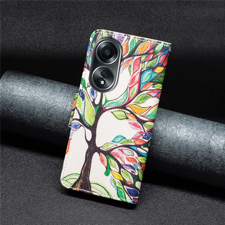 Wallet Phone Case for Oppo A58 4G / A98 5G Stand Pattern Printing PU Leather Flip Phone Cover - Life Tree