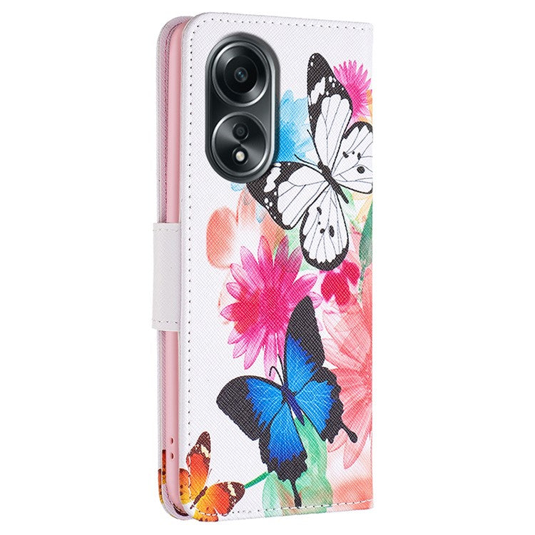 Wallet Phone Case for Oppo A58 4G / A98 5G Stand Pattern Printing PU Leather Flip Phone Cover - Two Butterflies
