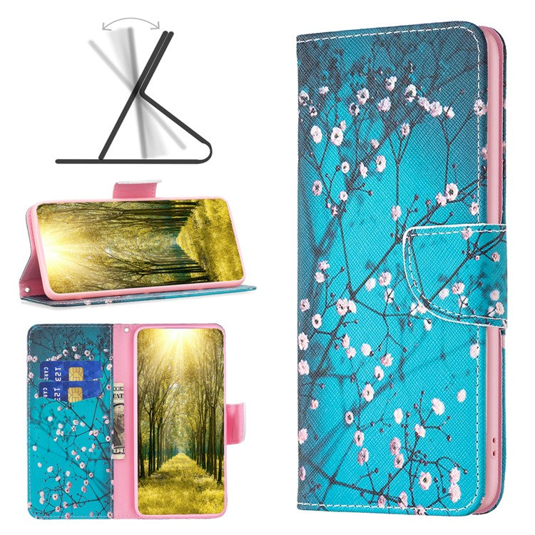 Wallet Phone Case for Oppo A58 4G / A98 5G Stand Pattern Printing PU Leather Flip Phone Cover - Plum Blossom