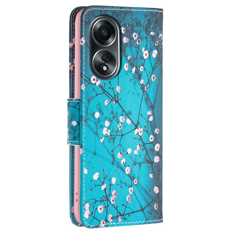 Wallet Phone Case for Oppo A58 4G / A98 5G Stand Pattern Printing PU Leather Flip Phone Cover - Plum Blossom