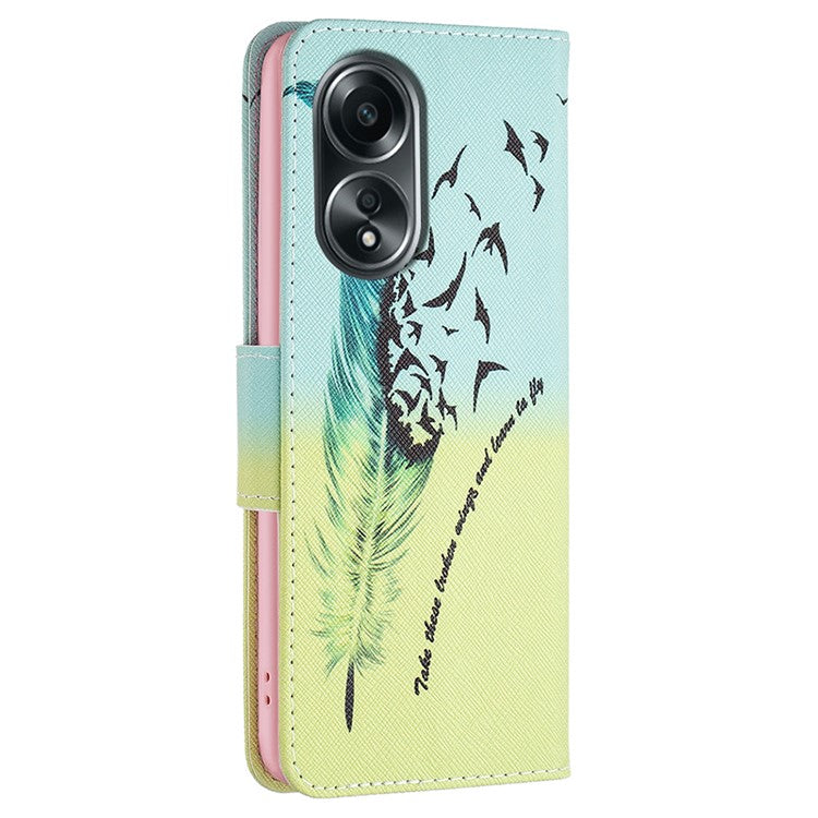 Wallet Phone Case for Oppo A58 4G / A98 5G Stand Pattern Printing PU Leather Flip Phone Cover - Feather and Birds