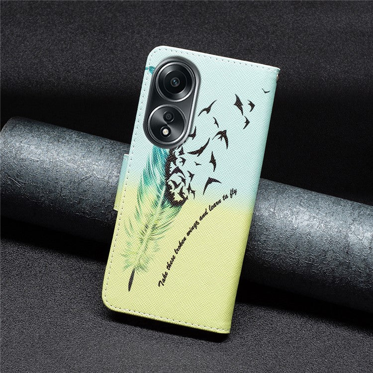 Wallet Phone Case for Oppo A58 4G / A98 5G Stand Pattern Printing PU Leather Flip Phone Cover - Feather and Birds
