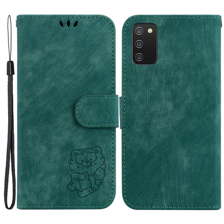 For Samsung Galaxy A03s (166.5 x 75.98 x 9.14mm) Cute Tiger Imprint Phone Case Leather Wallet Stand Cover - Green
