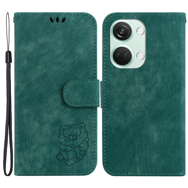 PU Leather Flip Protective Case for OnePlus Nord 3 5G / Ace 2V , Tiger Pattern Imprinted Wallet Stand Phone Cover - Green