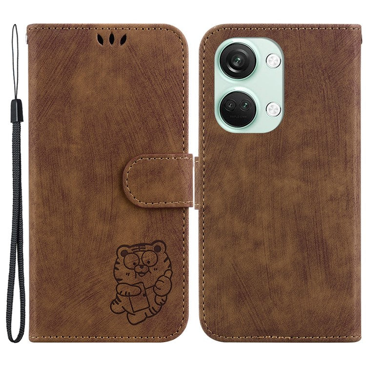 PU Leather Flip Protective Case for OnePlus Nord 3 5G / Ace 2V , Tiger Pattern Imprinted Wallet Stand Phone Cover - Brown