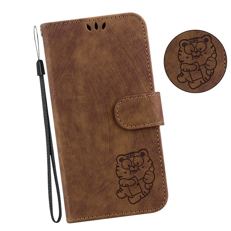 PU Leather Flip Protective Case for OnePlus Nord 3 5G / Ace 2V , Tiger Pattern Imprinted Wallet Stand Phone Cover - Brown