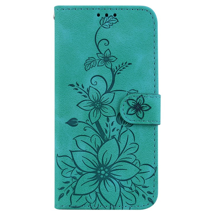 For OnePlus Nord 3 5G / Ace 2V Stand Wallet Phone Case Imprinted Lily Flower Leather Phone Cover - Green