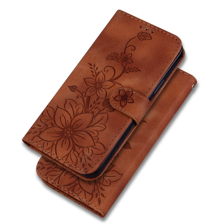For OnePlus Nord 3 5G / Ace 2V Stand Wallet Phone Case Imprinted Lily Flower Leather Phone Cover - Brown