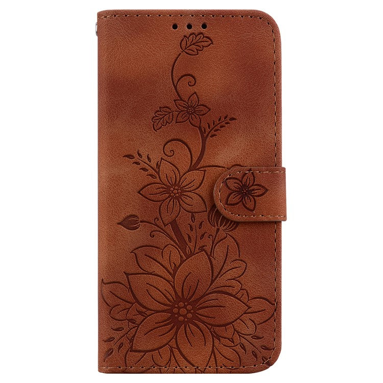 For OnePlus Nord 3 5G / Ace 2V Stand Wallet Phone Case Imprinted Lily Flower Leather Phone Cover - Brown